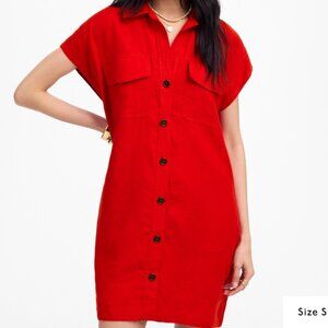 Utility Short-Sleeve Mini Shirtdress in 100% Linen